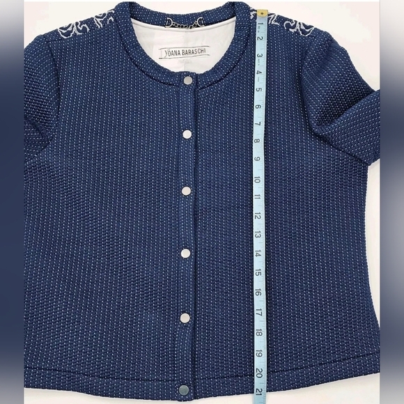Yoana Baraschi Blue Cropped Jacquard Button Snap Front Jacket Womens Size Large - Picture 6 of 7